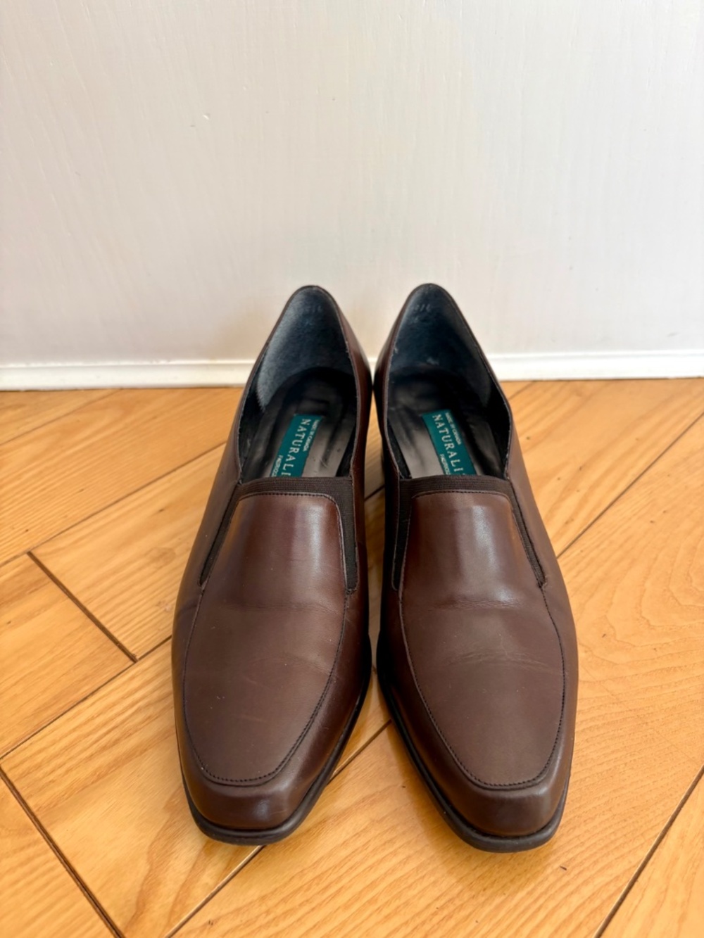 Vintage Naturalizer Brown Leather Block Heel Loafers Square Toe Made In Canada 8
